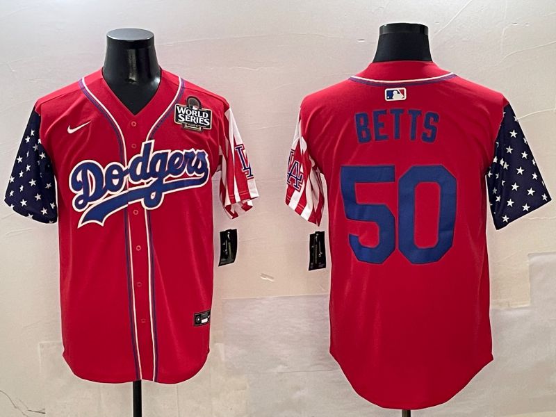Men Los Angeles Dodgers 50 Betts Red a generation of national flags Joint name 2025 Nike MLB Jersey style 8